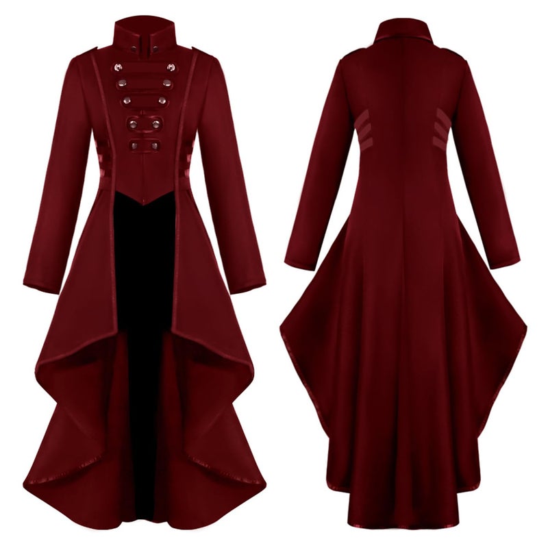SIAEAMRG Renaissance Steampunk Tailcoat Halloween Costumes for Women, Victorian Medieval Pirate Vampire Gothic Jacket Dress Viking Coats (S, Red) - Image 3